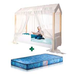 Cama Casinha Com Voal Branco Solteiro Branco Jhulia Divaloto Com Colchão Gazin