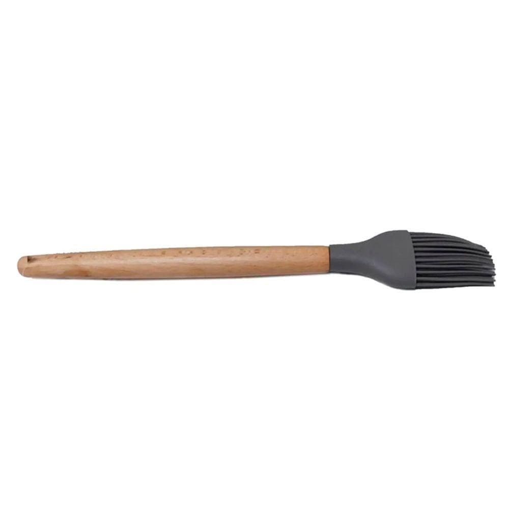 Pincel Culinário De Silicone C/ Cabo Madeira 27,0Cm Cinza