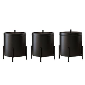 Kit 3 Lixeiras Cesto De Lixo De Banheiro Cozinha Level Preto