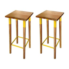 Kit 2 Banquetas Bistro Industrial Colors Ferro E Madeira Maciça - Amarela Amarelo