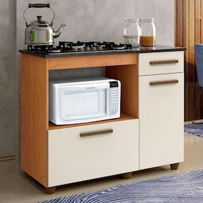 Balcão Para Cooktop 4 Bocas 2 Portas 1 Gaveta Violeta Kaiki Móveis Nature/off White
