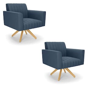Kit 2 Poltronas Giratória Viena Gomada Suede Azul Marinho Base De Madeira Ma30 - D`rossi