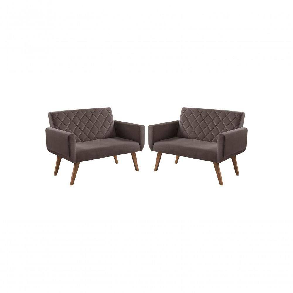 Kit 2 Poltronas 2 Lugares Braço Anabelle Unidecor Marrom
