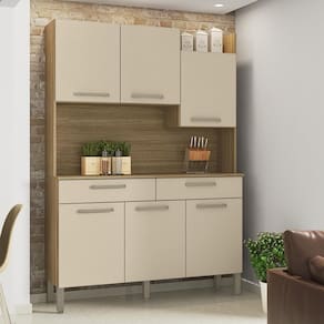 Armário De Cozinha Compacta 6 Portas 2 Gavetas Modena - Freijó-vanilla