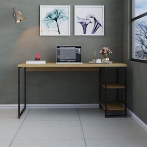Mesa C-estante Baixa 150x64x75cm C-02 Prateleiras Lâmina Mel - Est.preta Lâmina Mel - Est.preta