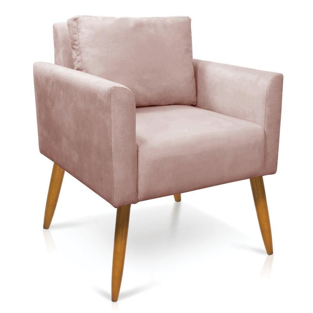 Poltrona Aline Veludo Pés Palito Castanho - D`rossi Cor Rose