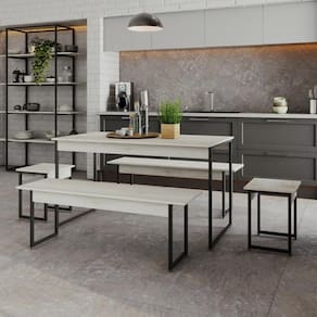 Mesa De Jantar Tub C-02 Bancos E 02 Banquetas Snow - Est.preta Snow - Est.preta