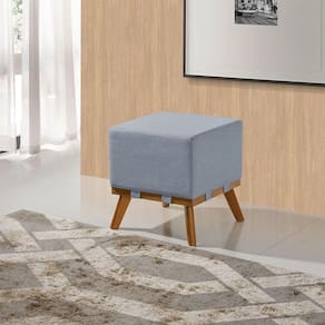 Puff Liso Com Base Madeira D26 Soft Linho Sofatec Azul