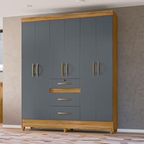 Guarda Roupa Casal 6 Portas 3 Gavetas Itatiba - Freijo / Cinza Freijo / Cinza