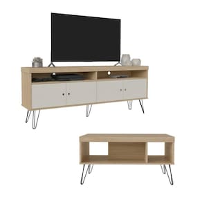 Conjunto Sala Liberty C/ Rack E Mesa De Centro Carvalho/off White Artely Off White/carvalho