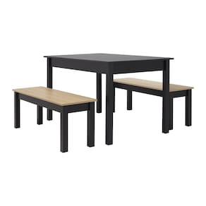 Mesa De Jantar Ditália 2bancos Ja-220+ja-225 Cor:preto Preto