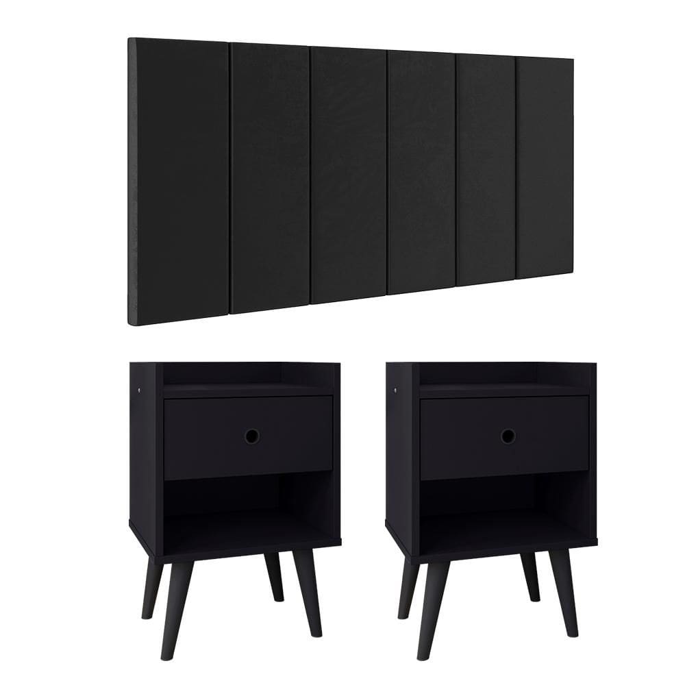 Kit 2 Mesinhas Decore Preto Nicho Porta Objetos Pés Palito Cabeceira Suspensa Júlia Cama Box King 1,95 Suede - Lojas RPM