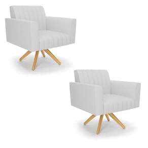 Kit 2 Poltronas Giratória Viena Gomada Linho Base De Madeira Ma30 - D`rossi Cor A05 Cinza