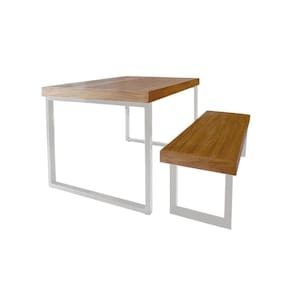 Conjunto Mesa Industrial Bernardo 1,20m Ferragem Branca Com Banco Industrial Bernardo Branco