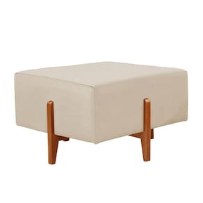 Puff Banqueta Veludo Zurik Luxo Madeira Maciça Castellar Móbile Bege Claro