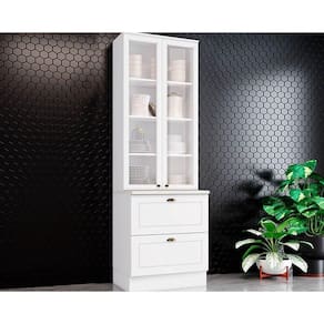 Cristaleira De Cozinha Americana C- 2 Portas Vidro E 2 Gavetas 71x220cm Branco - Henn