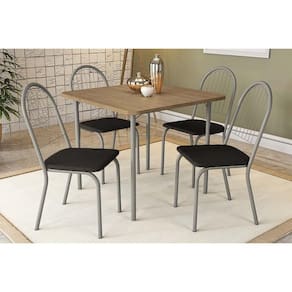 Sala De Jantar Completa Sena C/ Tampo Mairado 90x90cm E 4 Cairas Noruega Cromada - Assento Preto 110 - Kappesberg