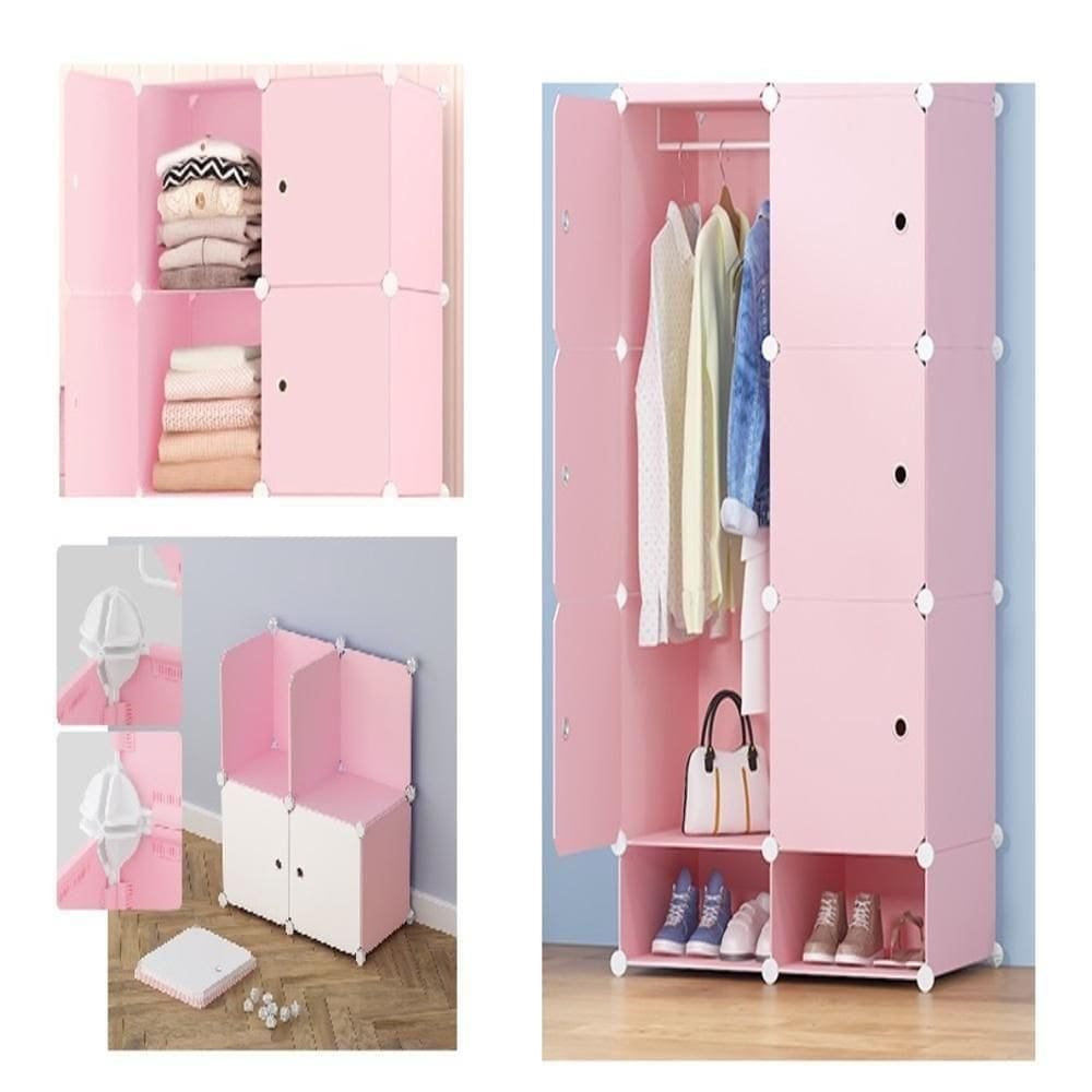 Guarda Roupa Compacto Cabideiro Sapateira Quarto Rosa
