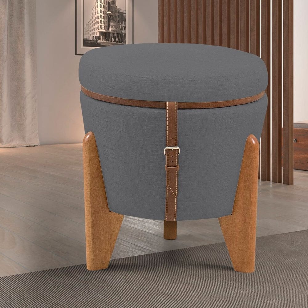 Puff Flex Veludo Base Tampo Imbuia Cinza