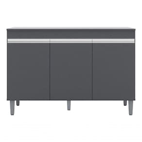 Balcão Gabinete De Pia Sem Tampo 120cm 3 Portas Manu - Ajl Móveis Cor Cinza