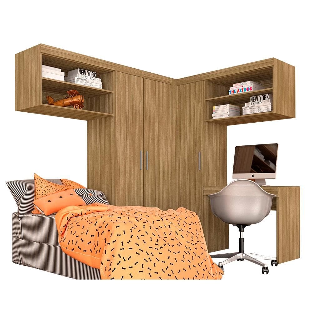 Guarda Roupa Modulado Com Escrivaninha Luzia Boreal - Móveis Arapongas