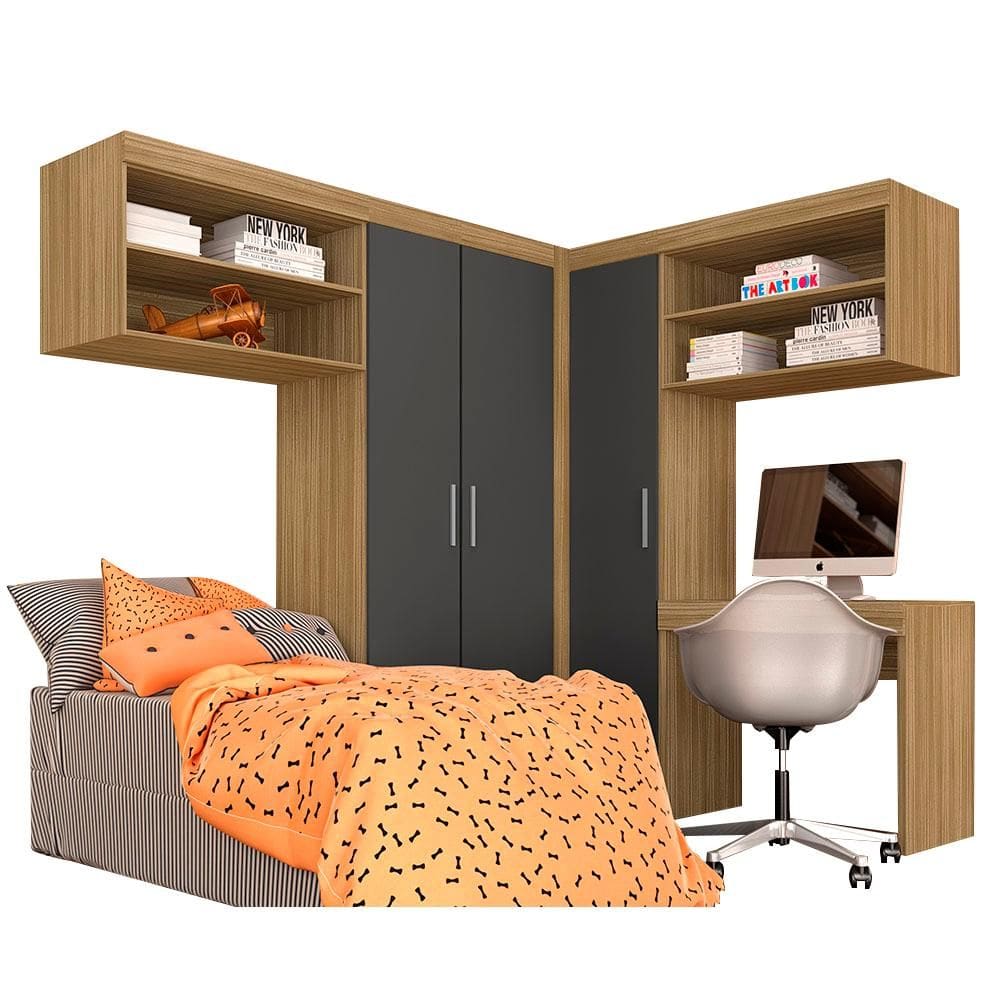 Guarda Roupa Modulado Com Escrivaninha Luzia Bor/gr - Móveis Arapongas