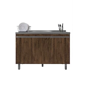 Balcão Gabinete De Pia Sem Tampo 120cm 3 Portas Manu - Ajl Móveis Cor Chocolate