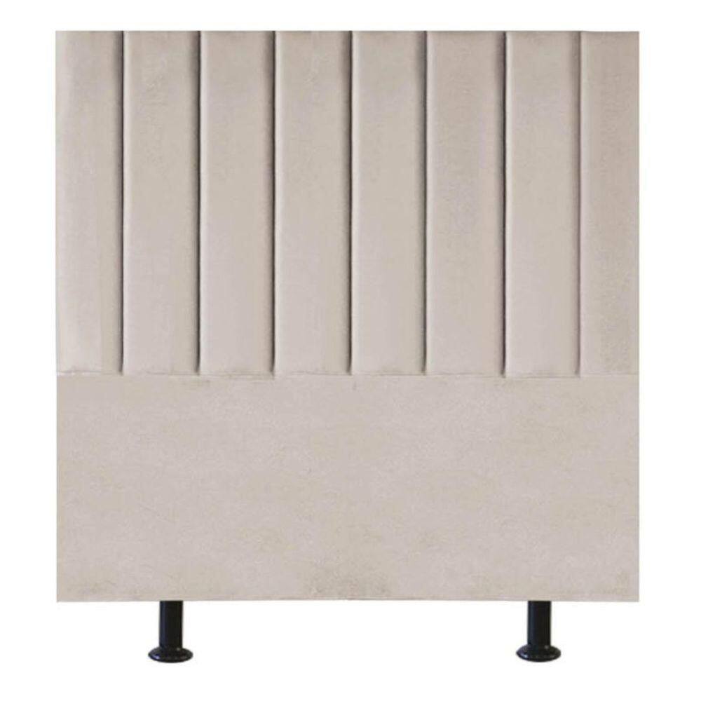 Cabeceira Estofada Cama Box Casal 140 Cm Mavie Veludo bege