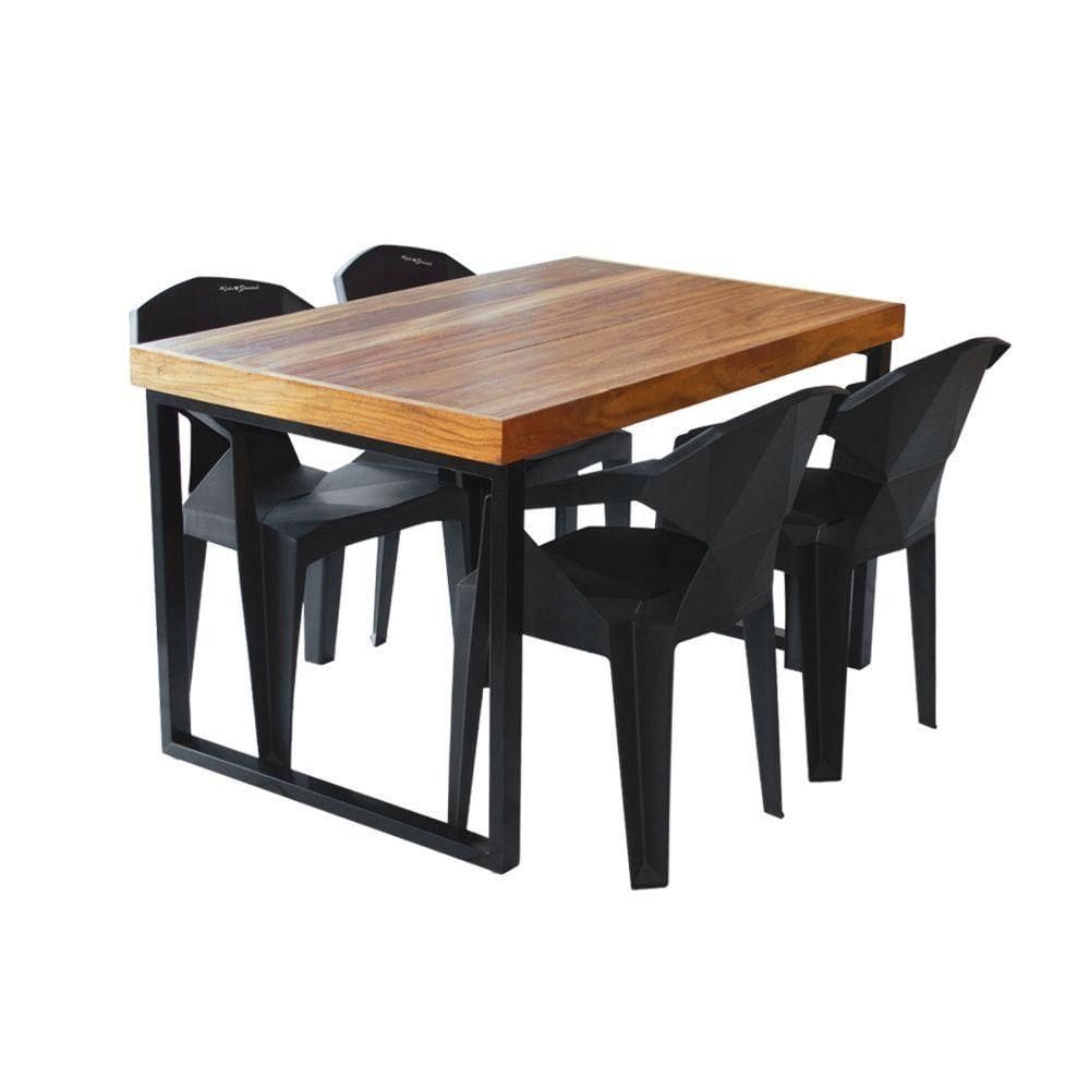 Conjunto Mesa Industrial Bernardo 1,50 Ferragem Preta Com 4 Cadeiras New Alegra Preta Preto