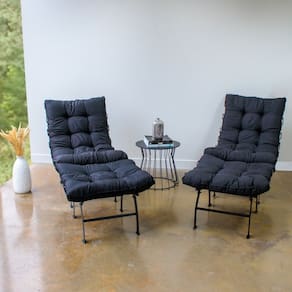 Conjunto com 02 Poltronas e 02 Puffs Costela Aramada Preto