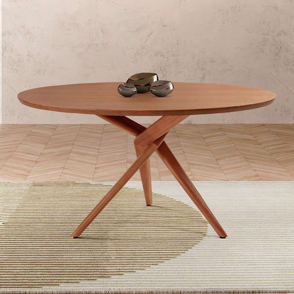 mesa de jantar redonda com tampo laminado miami madeira iça imbuia
