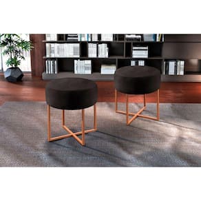 Puff Banqueta Otávio Luxo Base Bronze Castellar Móbile Preto