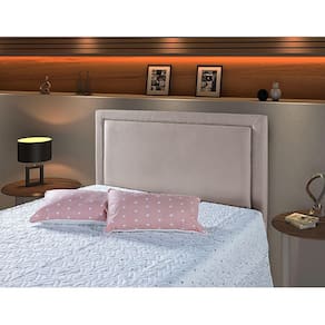 Cabeceira Casal Estofada Cama Box 1,40 Turim Com Framer Veludo Pavia Bege