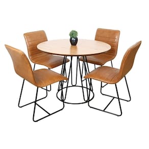 Conjunto Sala De Jantar Rubi Cinamomo Com 4 Cadeiras Cristal Couro Caramelo Base Preto
