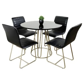 Conjunto Sala De Jantar Rubi Preto Com 4 Cadeiras Cristal Couro Preto Base Champanhe