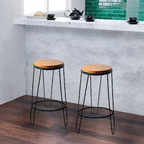 Kit 2 Banquetas Guatemala Industrial Madeira Maciça 70cm Marrom