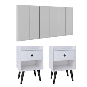 Kit 2 Mesinhas Decore Nicho Porta Objetos Pés Palito Preto Cabeceira Suspensa Júlia Cama Box King 1,95 Branco Corino - Lojas RPM