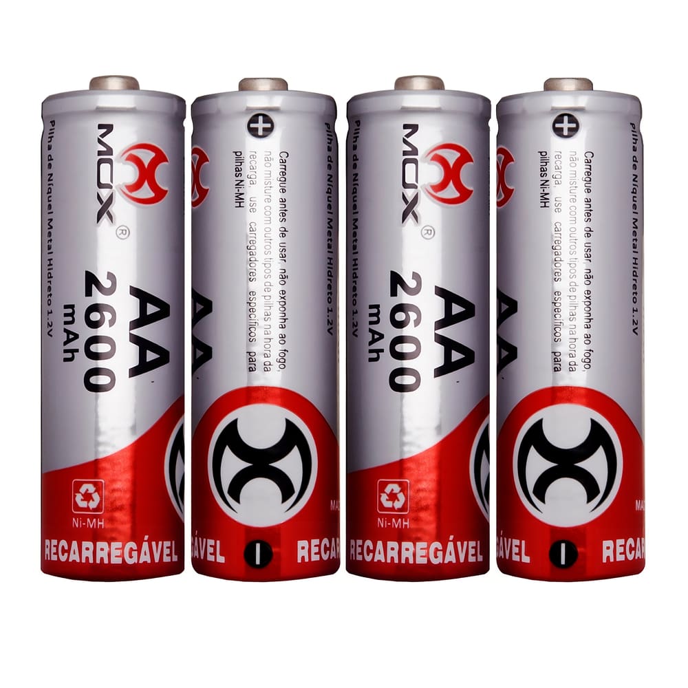 Pilha Recarregável AA 2600 mAh kit 4 unidades Mox Bateria
