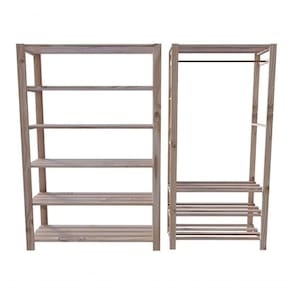 Arara Nova Reforçada E Estante 100% Pinus Minimalista Conjunto Sala Design