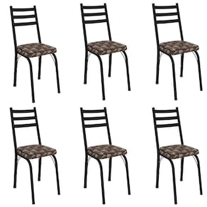 Kit 6 Cadeiras Para Cozinha Tubular D-13 Nara De Aço Preto-mosaico Palha