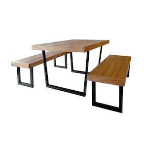 Conjunto Mesa Industrial Lanna 2,20m Ferragem Preta Com 2 Banco Industrial Lanna Preto