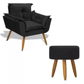 Kit Poltrona Decorativa Opala Com Puff Redondo - Preto Preto