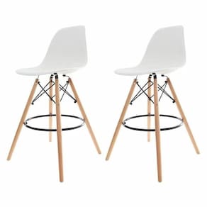 Kit 02 Banquetas Altas Eames Charles Eiffel - Branco Branco