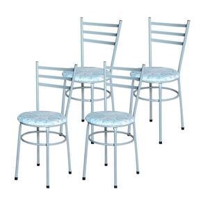 Conjunto 4 Cadeiras Epoxi Cinza Para Cozinha Assento Estampado Cor:floral Gelo