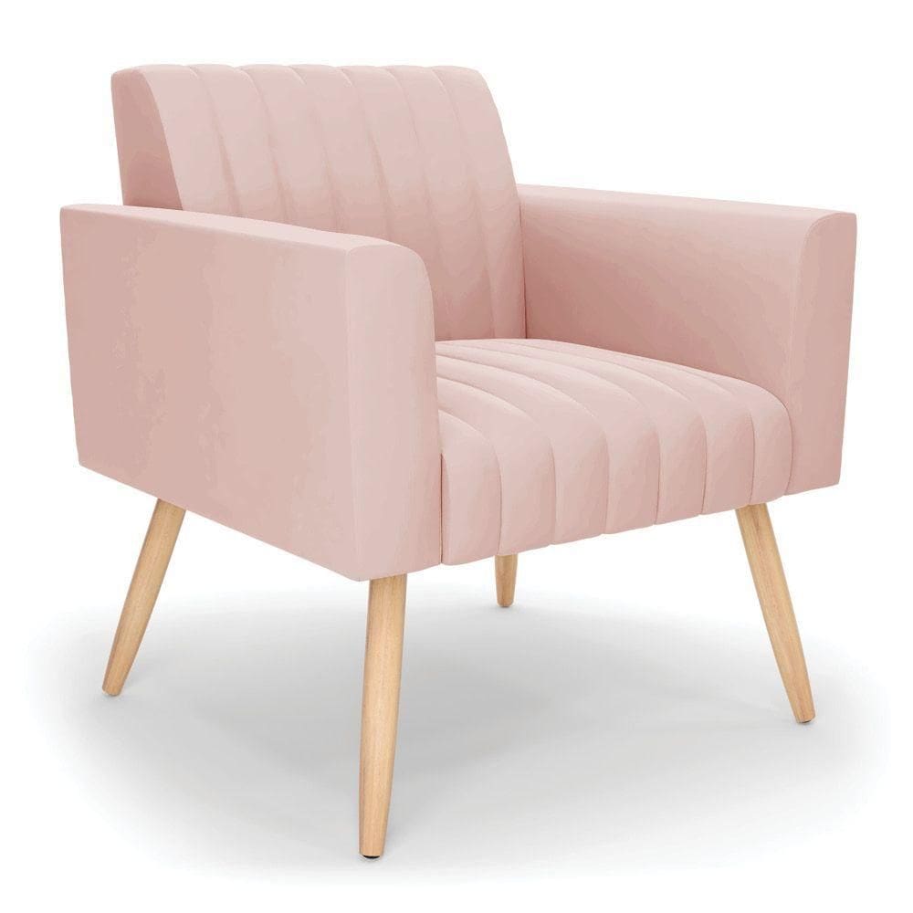 Poltrona Viena Gomada Veludo Pés Palito Natural - D`rossi Cor Rose