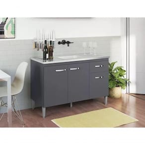 Balcão De Cozinha 120cm Gabriela 3 Portas 1 Gaveta Sem Tampo Cinza - Ajl