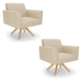 Kit 2 Poltronas Giratória Viena Gomada Suede Base De Madeira Ma30 - D`rossi Cor Bege