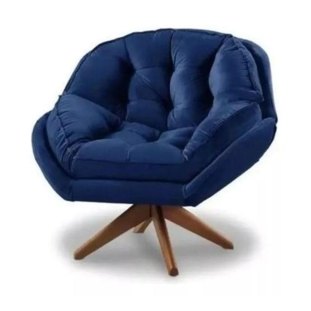 Poltrona Decorativa Califórnia Com Base Giratória Veludo - Ssx Multicoisas Cor Azul Marinho