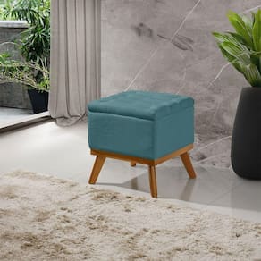 Puff Capitone Com Base Madeira D26 Soft Linho Sofatec Verde