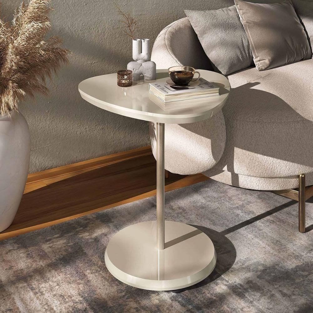 Mesa De Apoio Lateral Oval Bel - 100% Mdf Off White